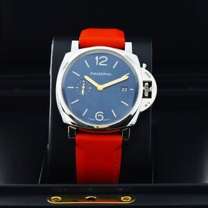 Panerai Luminor Due 42mm Automatic PAM01124, Blue Sunbrushed Dial, Red Strap